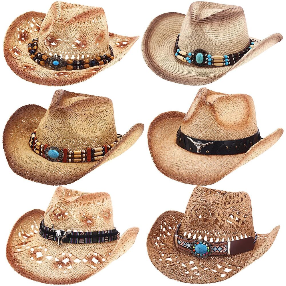 4843 6 Pcs 's Straw Cowboy Hat Adjustable Western Cowgirl Classic Retro